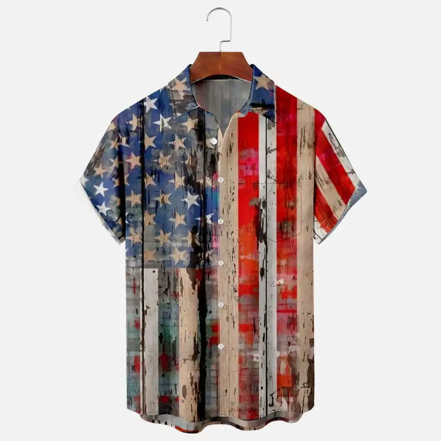 

Mens Independence Day Print Casual Breathable Short Sleeve Shirt shirt V14