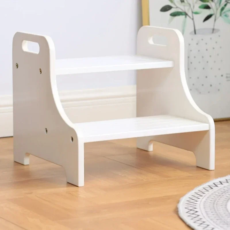 Solid Wood 2-Step Footstool Sturdy Stair Steps for Kitchen Ladder Up to Washer Compact Folding Design Ideal for Home Use