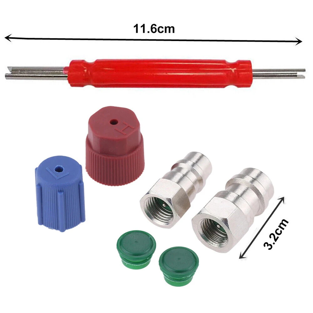 A/C Adapter Air Conditioning Conversion Valve Core CCaps Kit R12 To R134a With Removal Tool Retrofit Valve Fittings