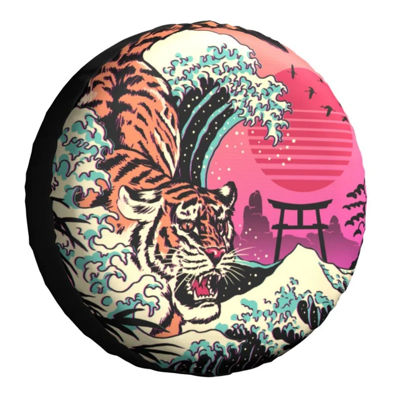 

Great Tiger Wave Spare Tire Cover for Jeep Honda Japan Anime Kanagawa SUV RV Trailer Car Wheel Protectors 14" 15" 16" 17" Inch
