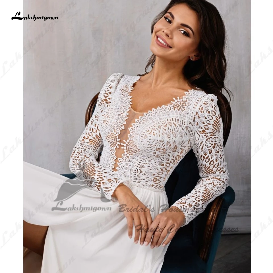 Lakshmigown Hippie Lace Long Sleeve Dress Bridal Sexy A Line Boho Wedding Dresses 2024 Plus Size Beach Wedding Gown Customized 4