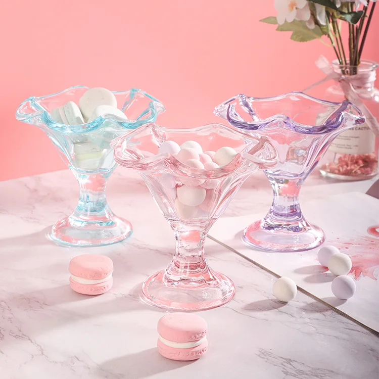 Light Luxury Retro Cocktail Glass Goblet Transparent Colorful Petal Shape Dessert Glass Cup Ice Cream Cups Fruit Salad Bowl