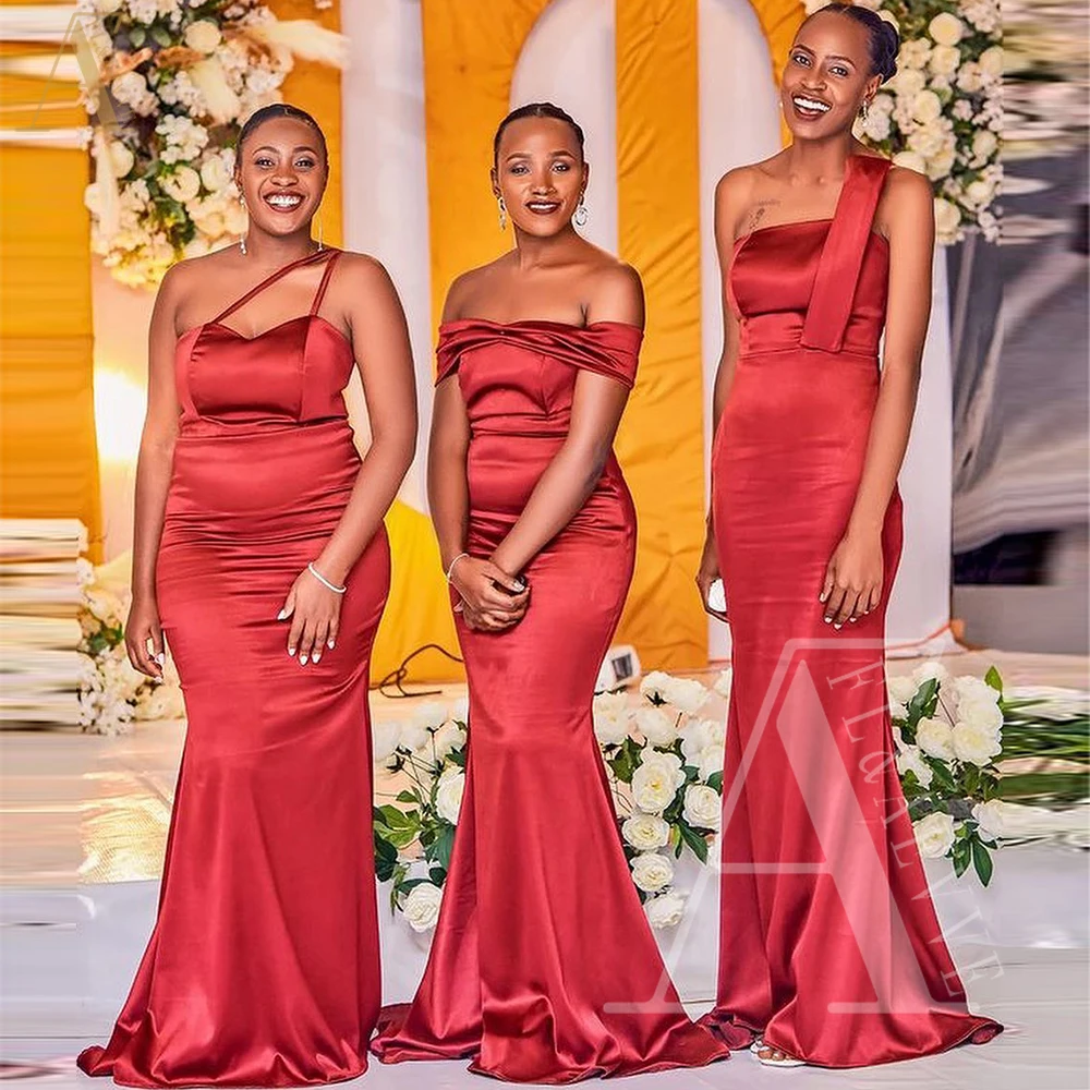 

Red Satin Elegant Guest Wedding Dress for Wedding Party Formal One Shoulder Long Party Dresses Woman for Weddings Mermaid Robe