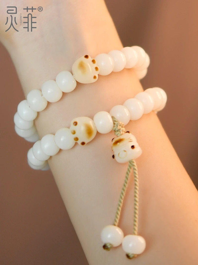 Carino Carbone Bruciato Artiglio Di Gatto Giada Bianca Bodhi Radice Braccialetto Femminile Genuino Bodhi Palmare Rosario Handstring Per Ragazze Gioiel
