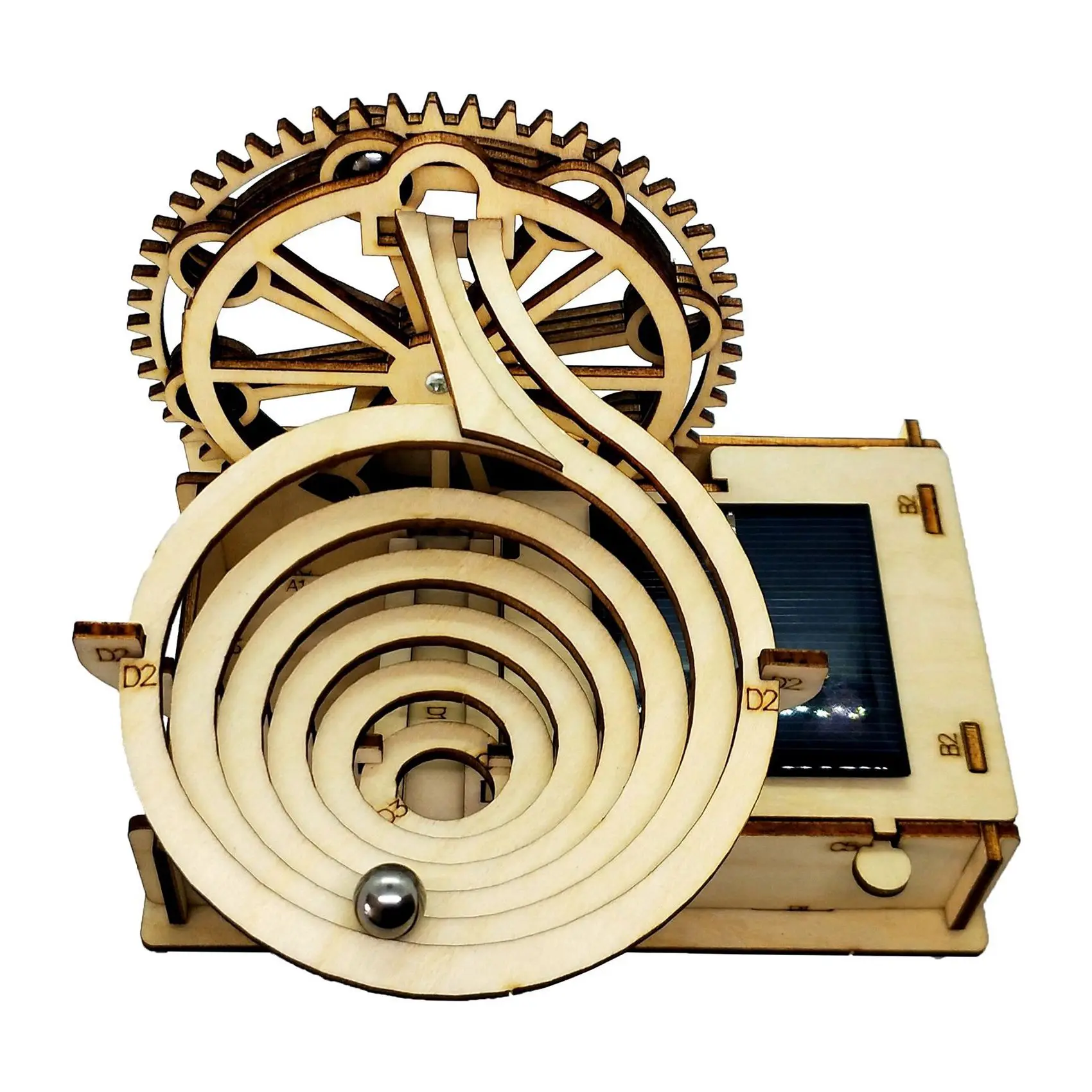 3D Wooden Marble Run Track Solar Powered DIY Puzzle Model Assembly Kit Mechanical Gear Building Engineering ToysA87I