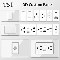 T&I Tempered Glass DIY Modular Wall Plate 2x4 inch, NEMA 5-15R Duplex Outlet, Combination with US/EU/Italy/Chile Socket Modules 1