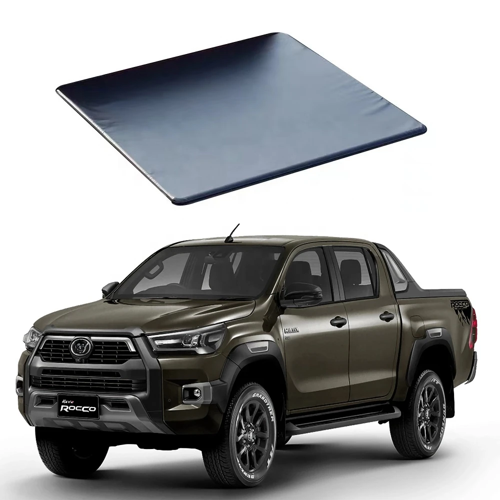 Low Profile soft PVC roll up tri-fold truck bed tonneau cover for toyota hilux rocco 2019+ factory sales roller lid tri fold hard tonneau covers aluminum truck bed cover for f150250350 tundra ram silverado gmc gladiator