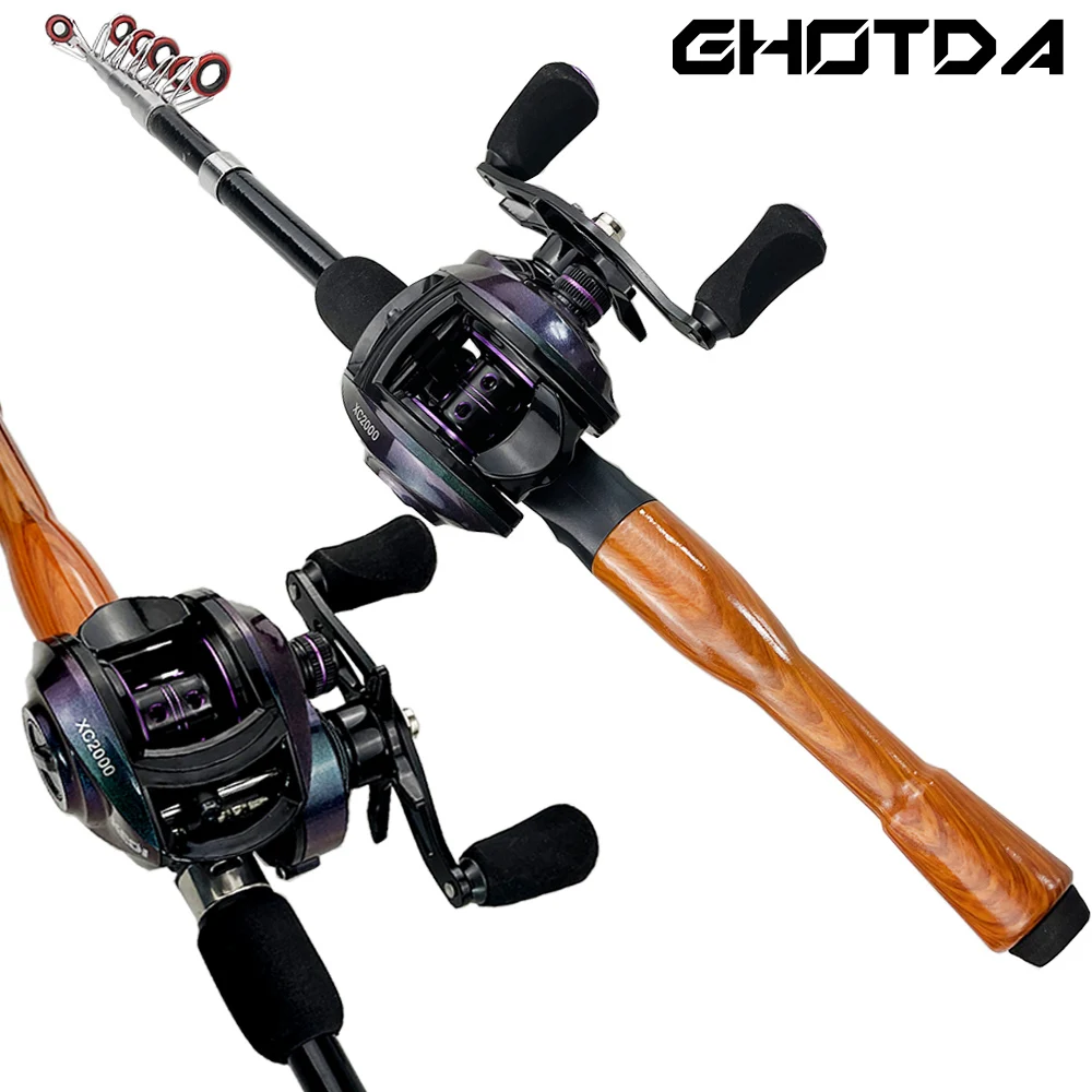 Ghotda Fishing Rod 1.3-1.8m Telescopic Fishing Rod Baitcasting Reel  8.1:1Gear Ratio Spinning Fishing Rod Reel Combo