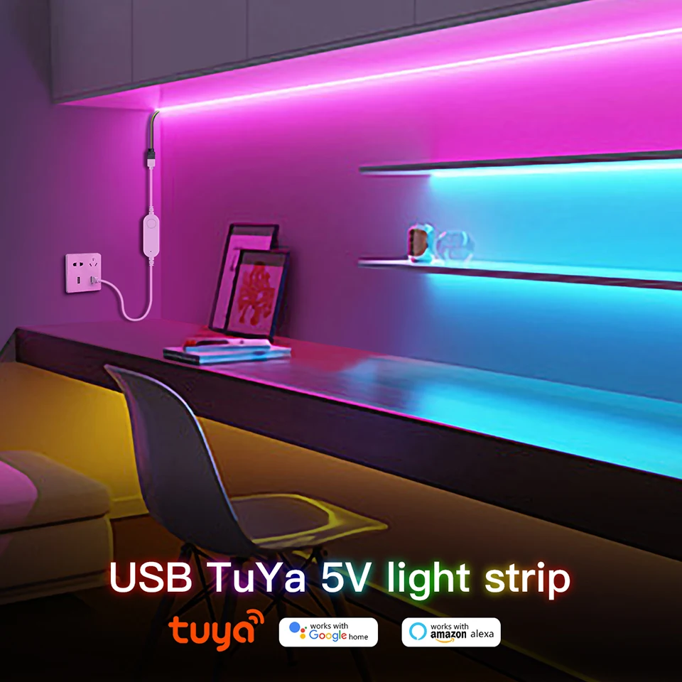 Description Picture 2 of itemTuya Smart RGB LED Strip Light USB 5V COB Flexible Ribbon Dimmable WiFi LED Tape APP Voice Control Work With Alexa Google Home