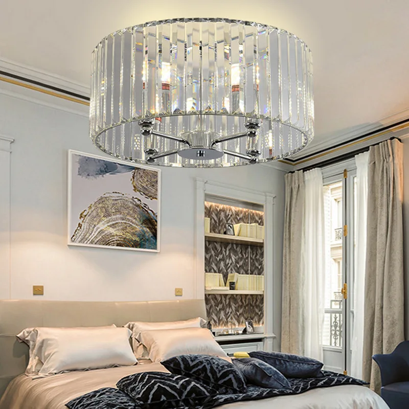 

Modern Luster LED Pendant Lamp Round Crystal Ceiling Light for Living Room Bedroom Kitchen Chrome Luminaire Home Decor Fixtures