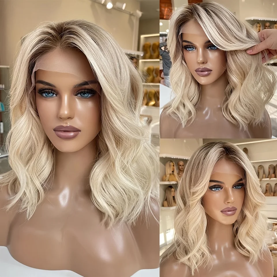 Pre-plucked Ombre Blond body Soft wave Hair 150 density and 13×4 100%human hair wig lace front wig, with baby hair pre plucked 2