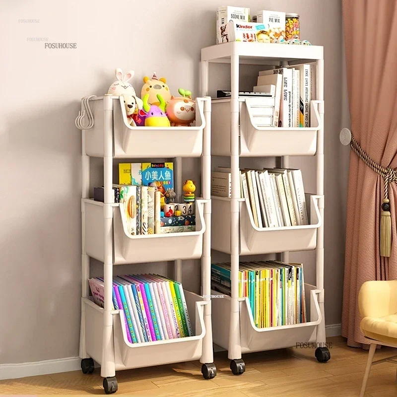 Home Children's Bookcases Rack Cart Toy Storage Reading Shelves children Furniture with Wheels Removable Floor Small Bookshelves