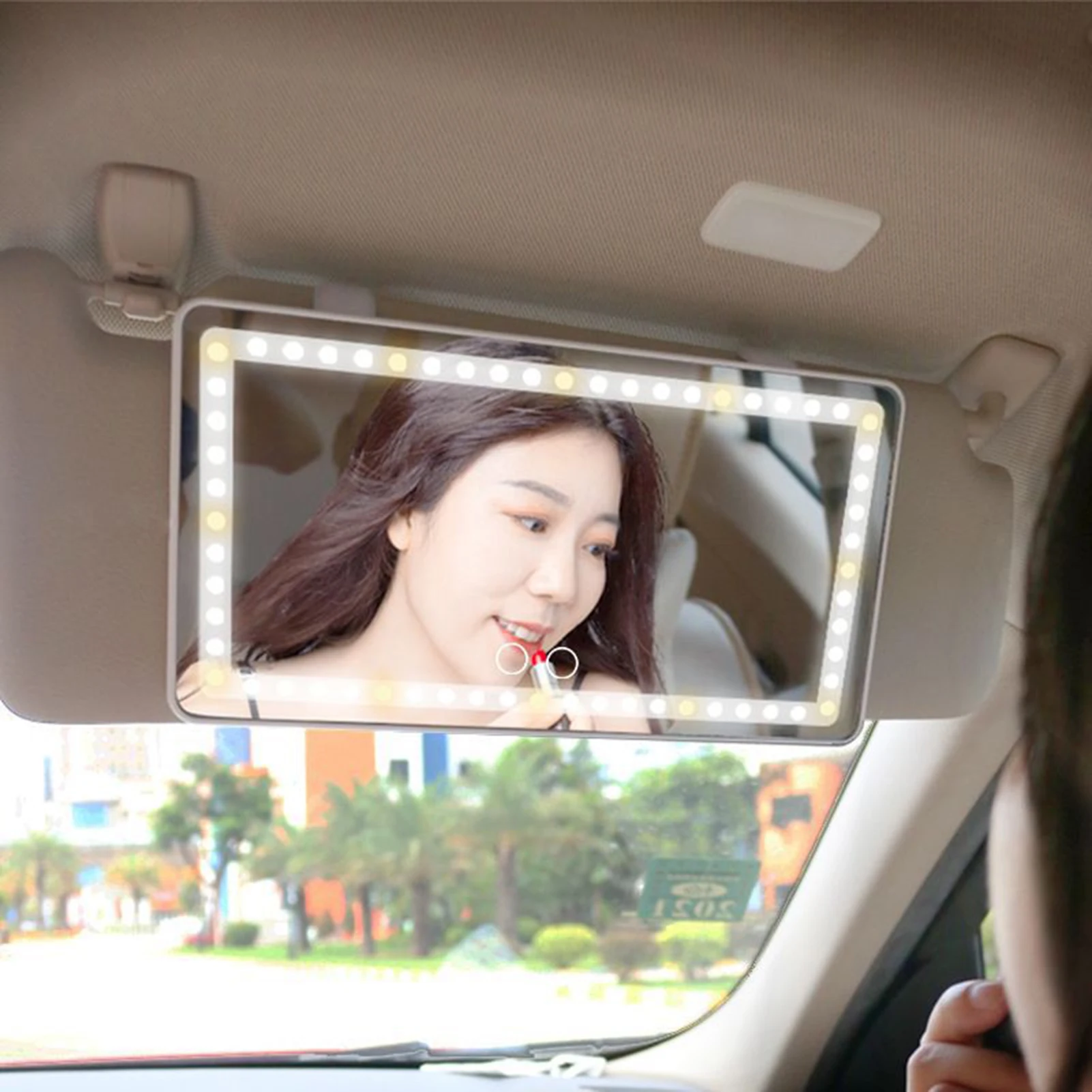 Car Vanity Mirror Auto Makeup Mirror With LED Light Rechargeable Car