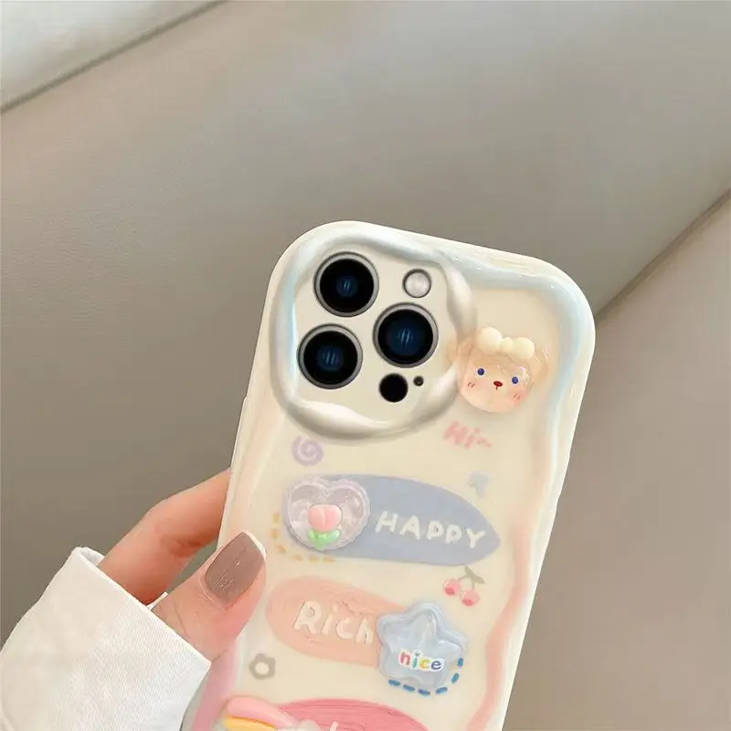 Lucky Crystal Bunny Phone Case - Stylish TPU Cover with Wave Design