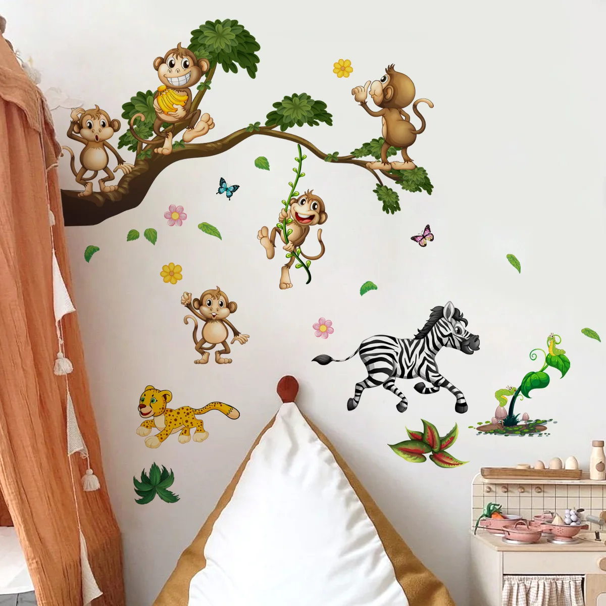 Jungle Animals Wall Sticker for Kids Rooms Baby Bedroom Decor