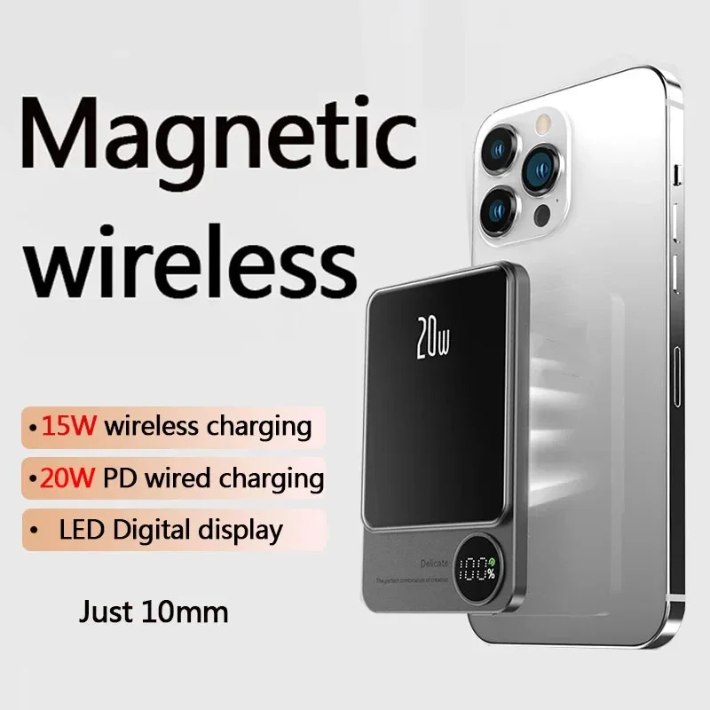 

10000mAh Alloy Macsafe Powerbank Magnetic Power Bank Digital Display Wireless Fast Charger For Iphone 15 14 13 12 11pro/pro Max