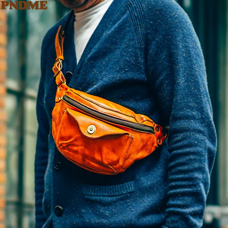 Fashion luxury genuine leather men small chest bag designer handmade high-quality natural real cowhide motorcycle crossbody bag