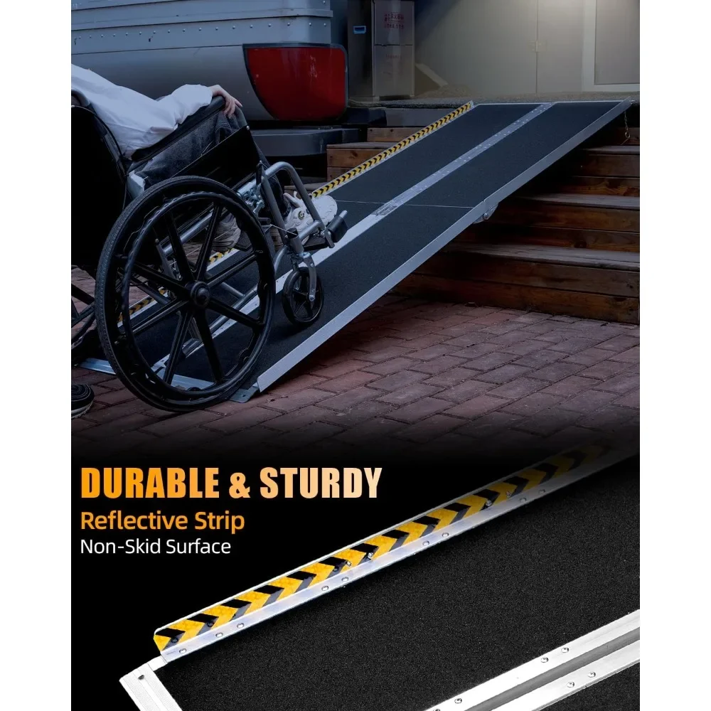 NEW-7-Foot Seamless Non-Slip Aluminum Folding Wheelchair Ramp for Home and Door Threshold Accessibility