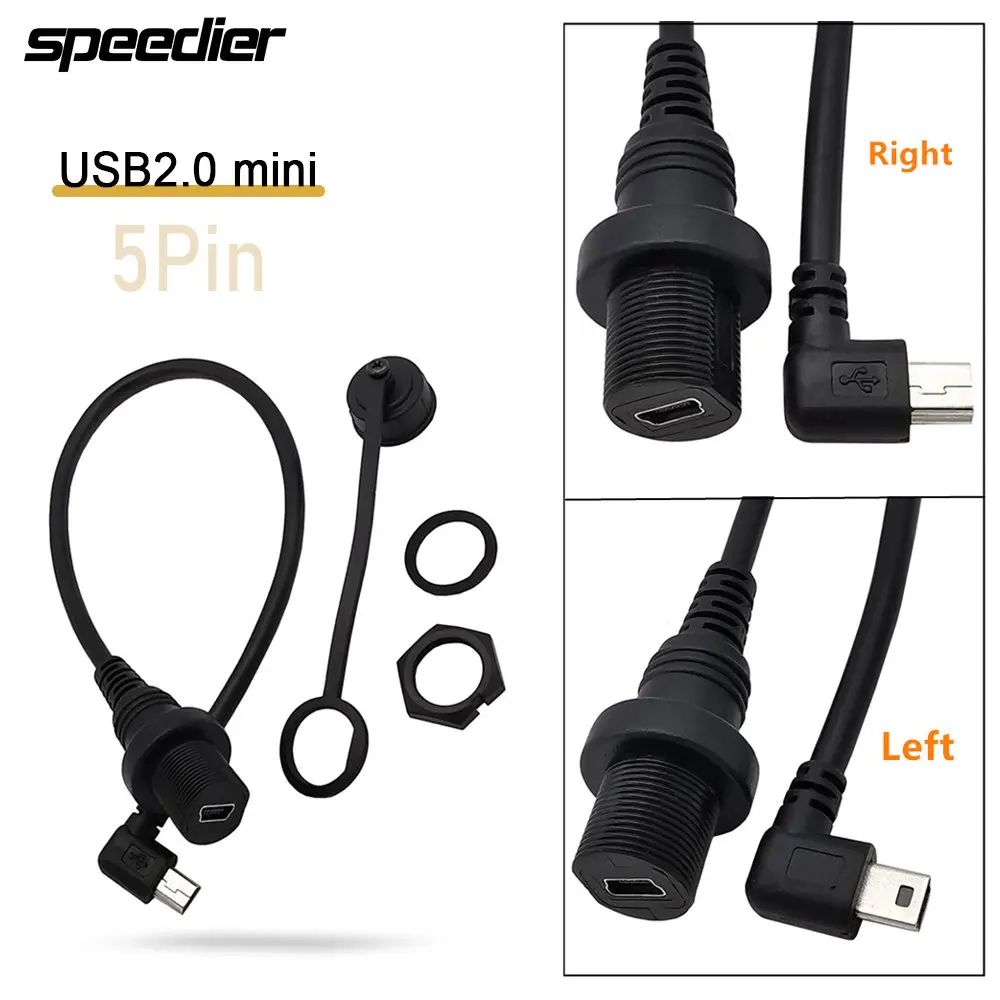 

Left Right Angle USB 2.0 Mini 5Pin Male To Female AUX Flush Panel Mount Waterproof Cable for Car Truck Boat Motorcycle Dashboard