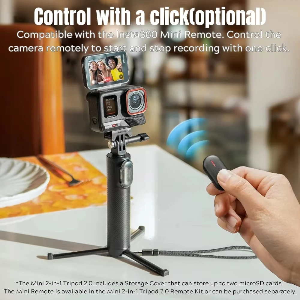Perche Selfie Pliable 2 en 1 avec Télécommande pour Insta360 X4 X5