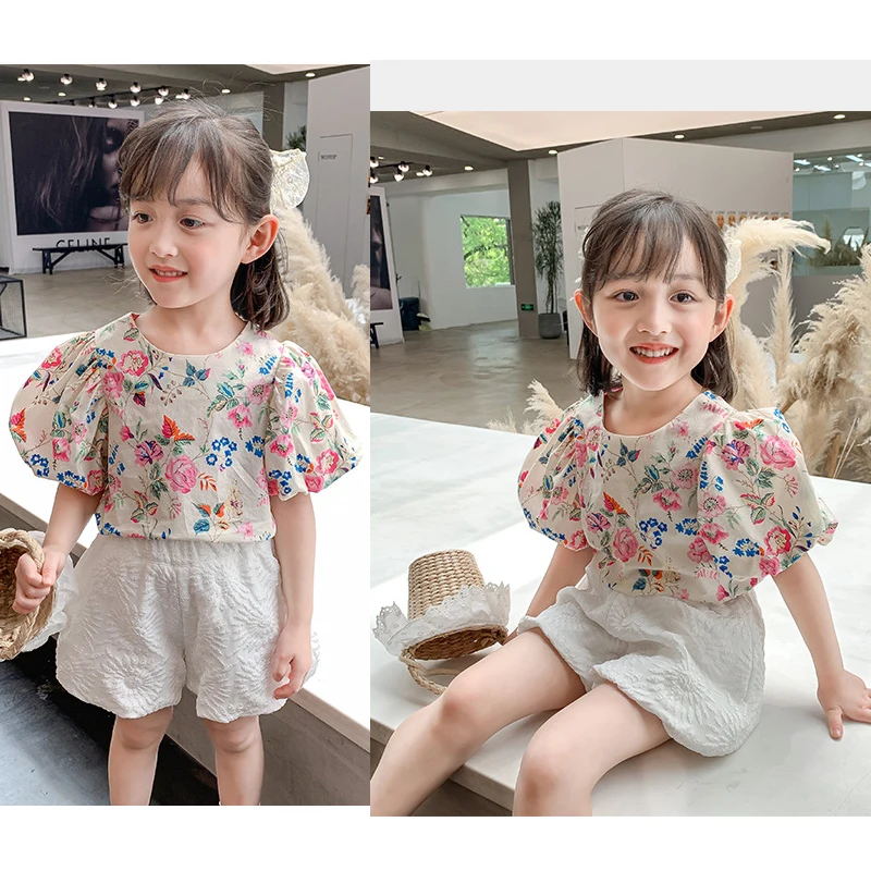 

2022 New Summer Girls Clothing Set Full Sleeve Little Flower T-shirt + Pants 2Pcs Suit For Kids Children Casual Outfit