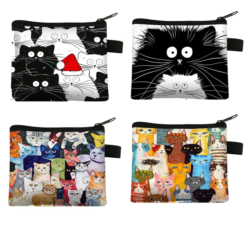 Manga Billetera Cute Cat Print Portamonete Mini Portamonete Portamonete Porta Carte Di Credito Id Tasca Donna Ragazze Borsa Cosmetica