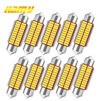 자동차 인테리어 독서등 트렁크 램프, C5W LED 전구, 오류 없음 페스툰, 31mm, 36mm, 39mm, 41mm, 12V, 4014 SMD, 7000K, 흰색, 10 개