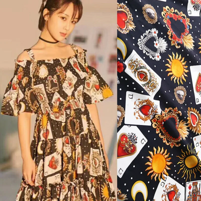 

Итальянская Роскошная брендовая ткань из 100% хлопка с принтом игральных карт для платья двора