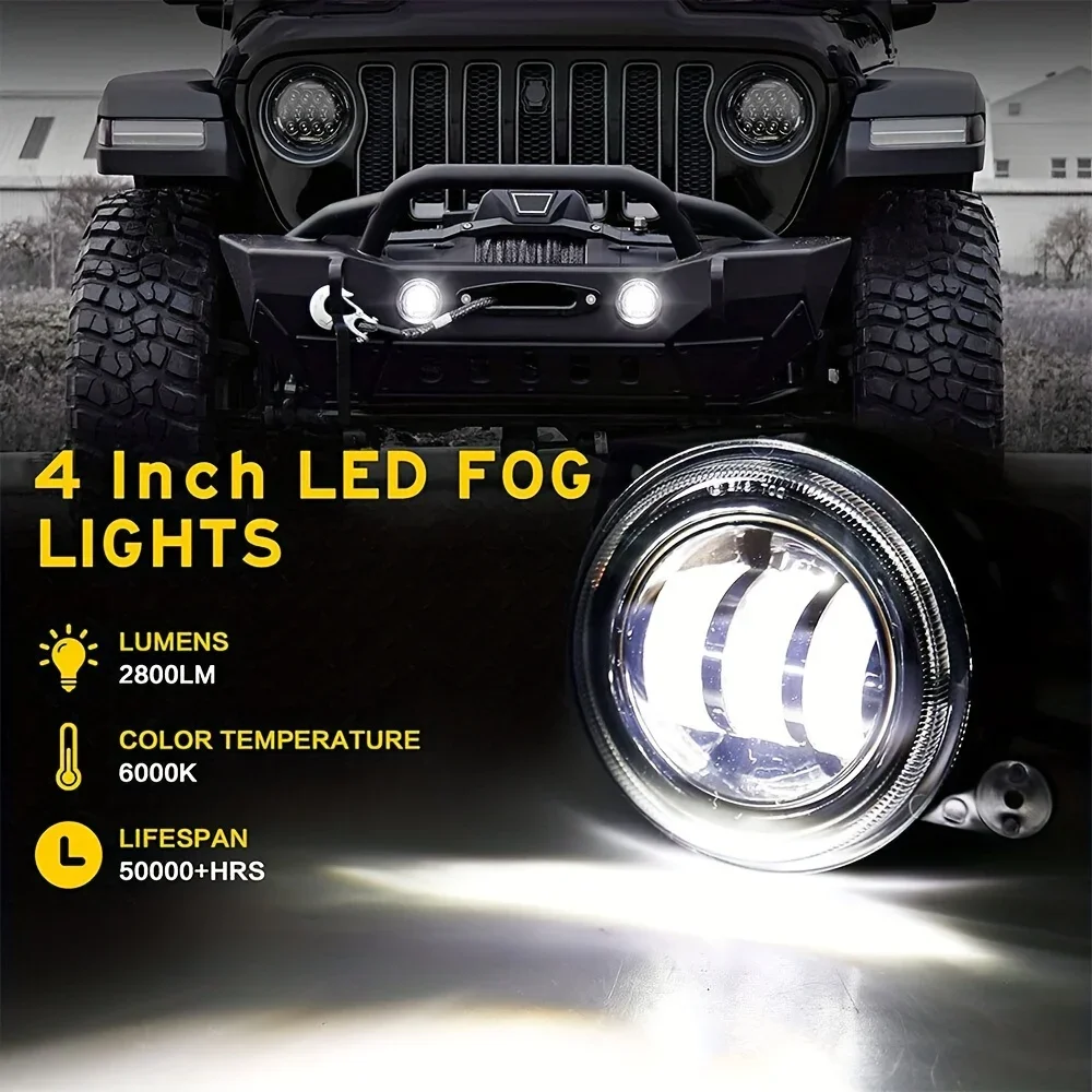 Pair of Bright 4 Inch LED Fog Lights for SUV - High Power 250W 2800LM LED Front Bumper Driving Offroad Foglights