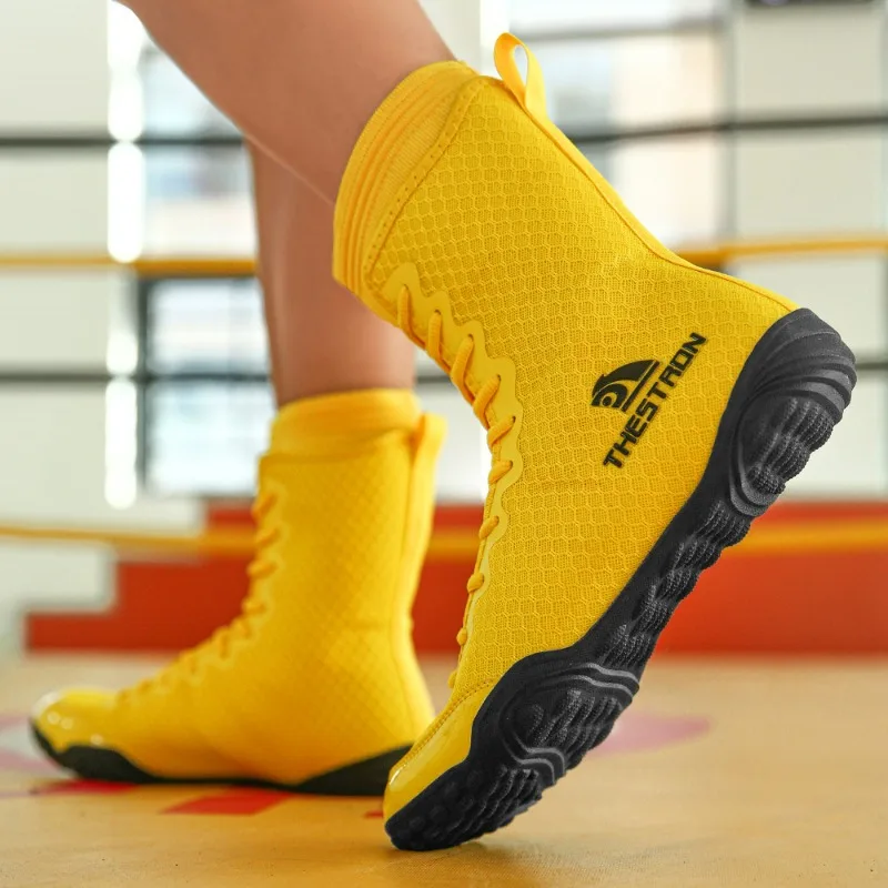 Boxing Shoes for Men Black Yellow Boxing Shoes Mens Mesh Breathable Gym Training Shoe Sport Shoe