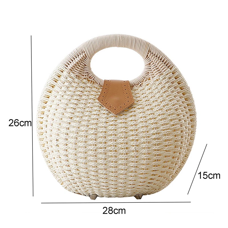 Urlaub Muschel Handtaschen Persönlichkeit niedlichen Rattan Tasche lässig kleine runde Tasche gewebte weibliche Mode Strand tasche — изображение 6