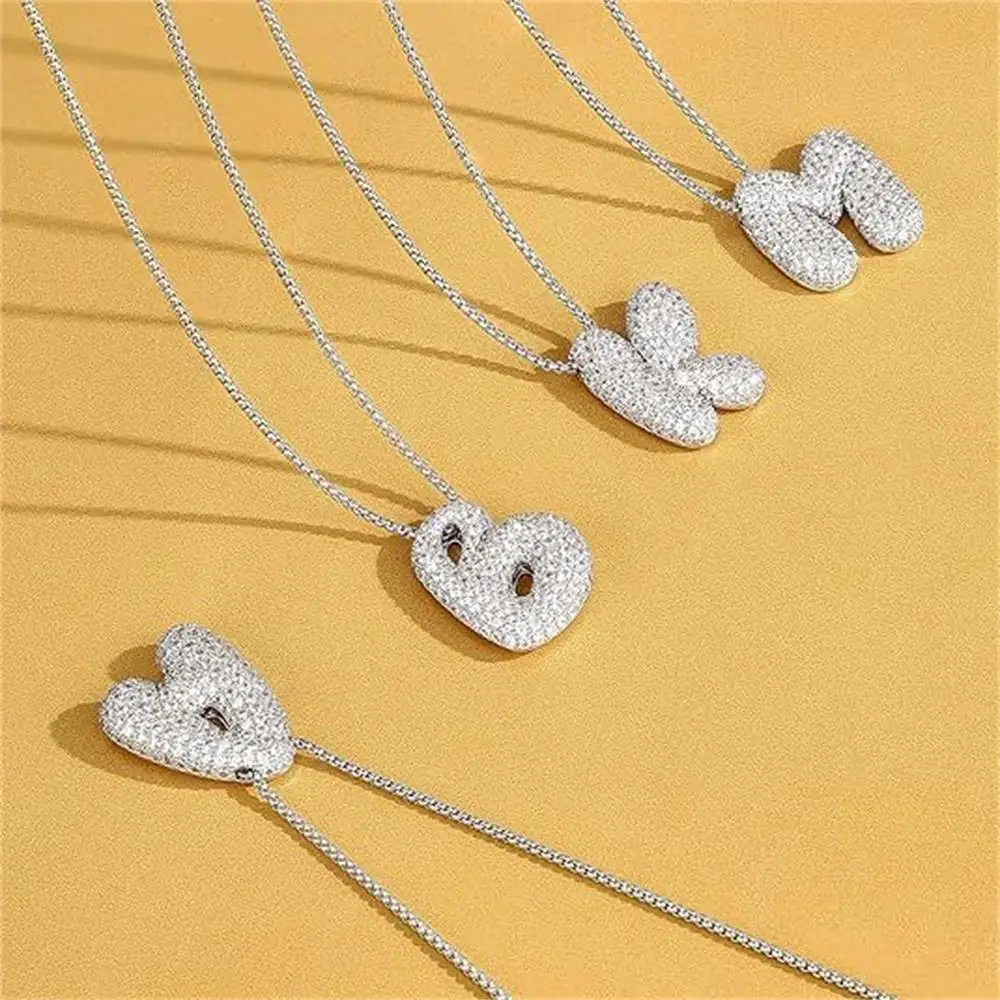 Punk Shiny Rhinestone CZ Balloon Bubble A-Z Neckalces Stainless Steel Zircon Letter Initial Box Chain Choker Retro Jewelry Gift