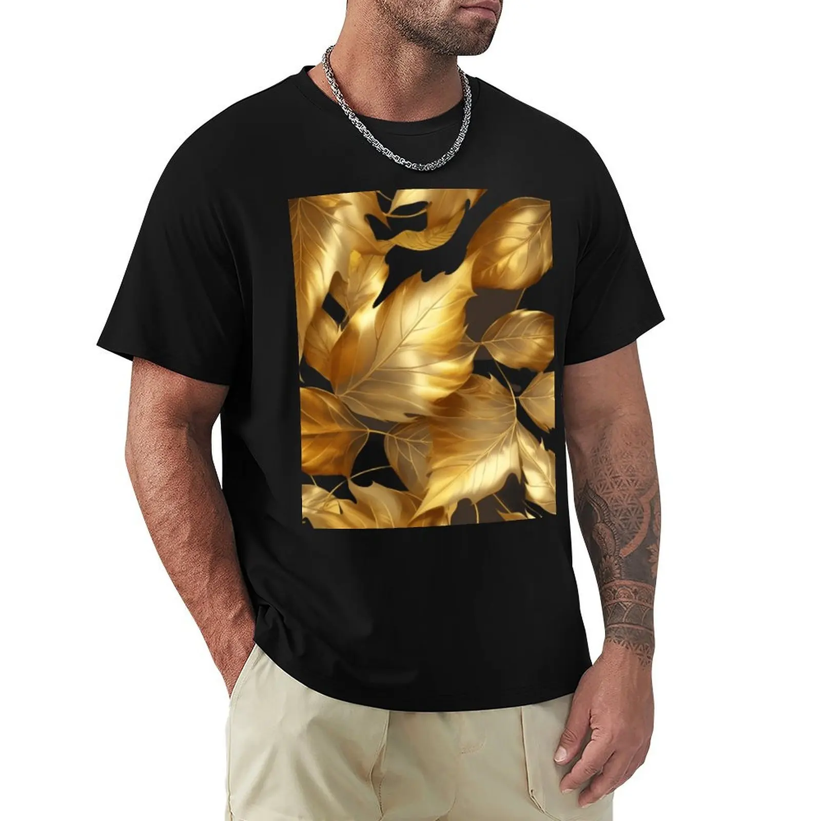 

Golden leaves pattern T-shirt tees boys whites animal prinfor boys fitted t shirts for men