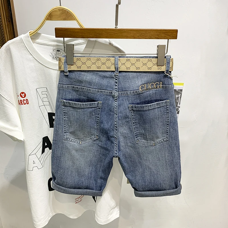 Summer European and American Fashionable Fit Denim Shorts Men's Loose Korean Style Fashionable Classic Washed Blue Men's Jeans S