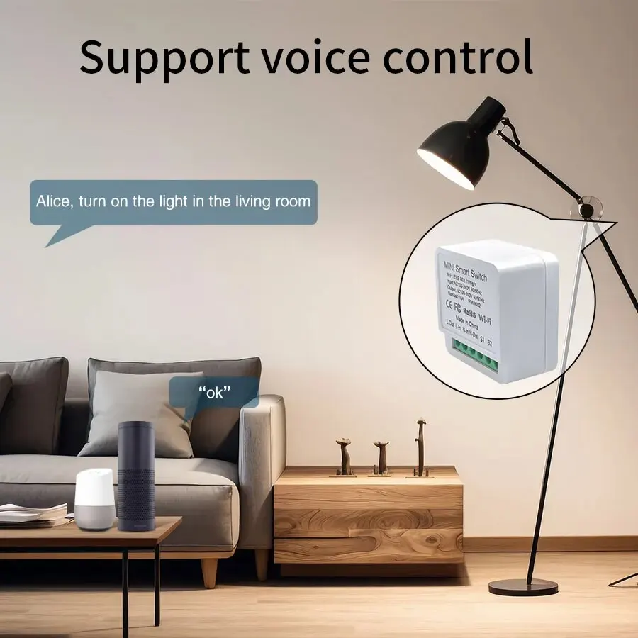 16A/20A WiFi Mini Smart Switch Module 2-way Control APP Remote Control for Alexa Google Home Automation Voice