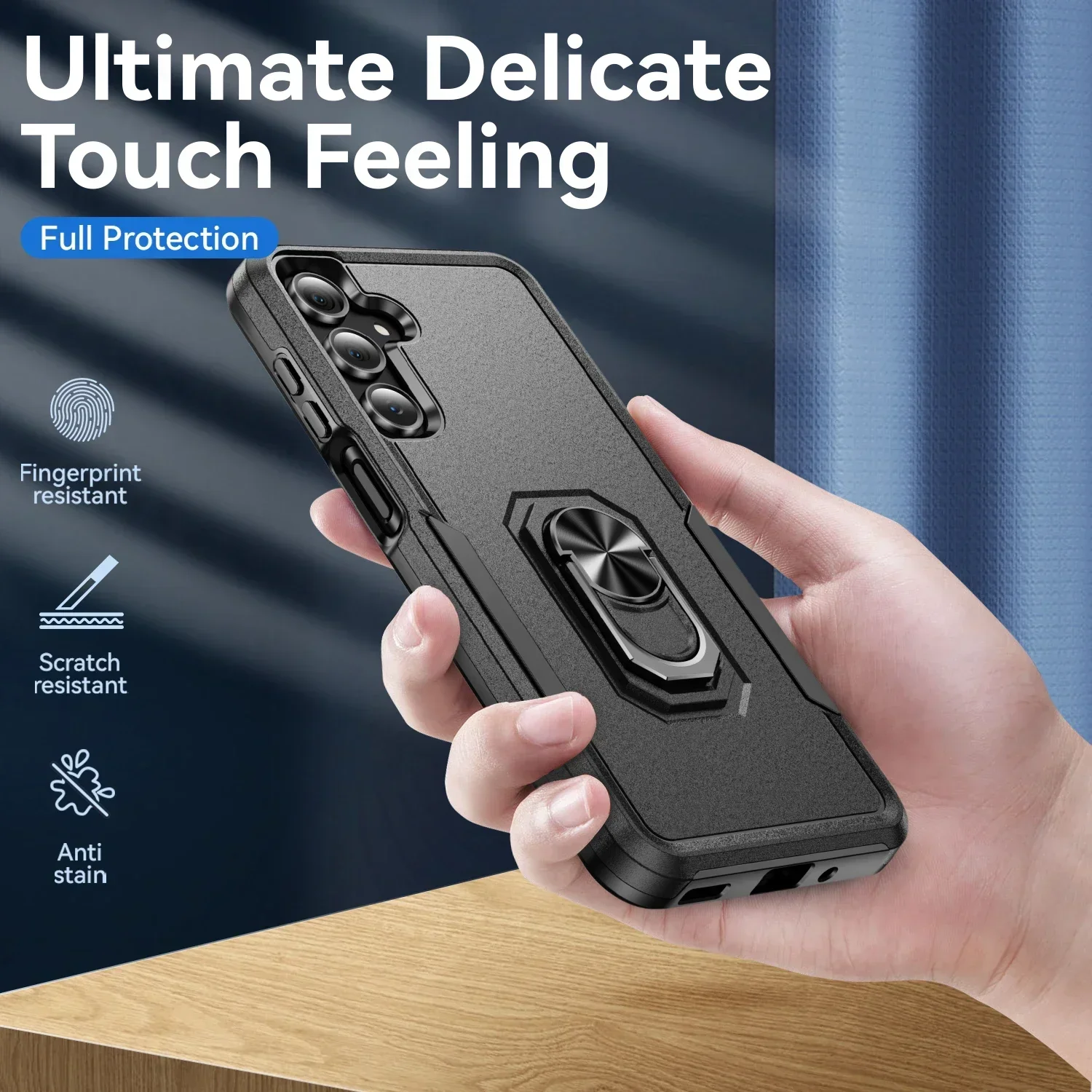 Durable Metal Ring Holder Phone Case with TPU Frame and Plastic Back Cover