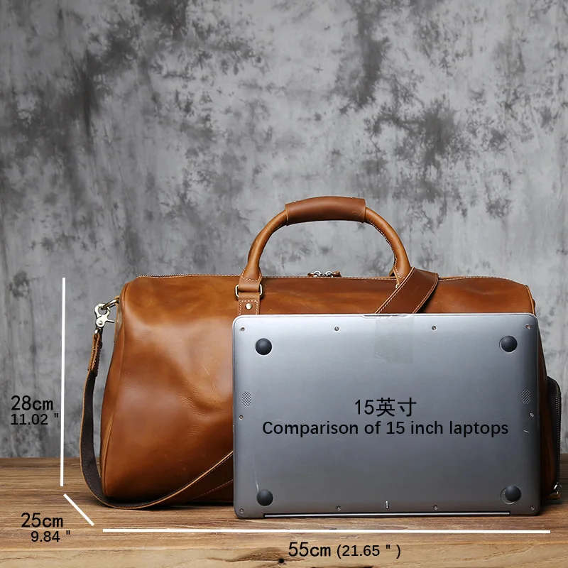 NZPJ Vintage Genuine Leather Men's Travel Bag Large Capacity Luggage Bag Crazy Horse Leather Handbag Natural Cowhide Crossbody
