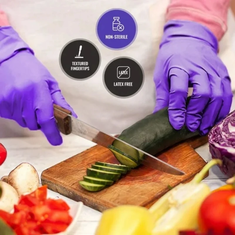 Industrial Safety Purple Nitrile Disposable Gloves - 5 Mil Thick, Multi-Purpose for Kitchen, Cleaning, Tattoo, and Mechanic Use (20/100 PCS)