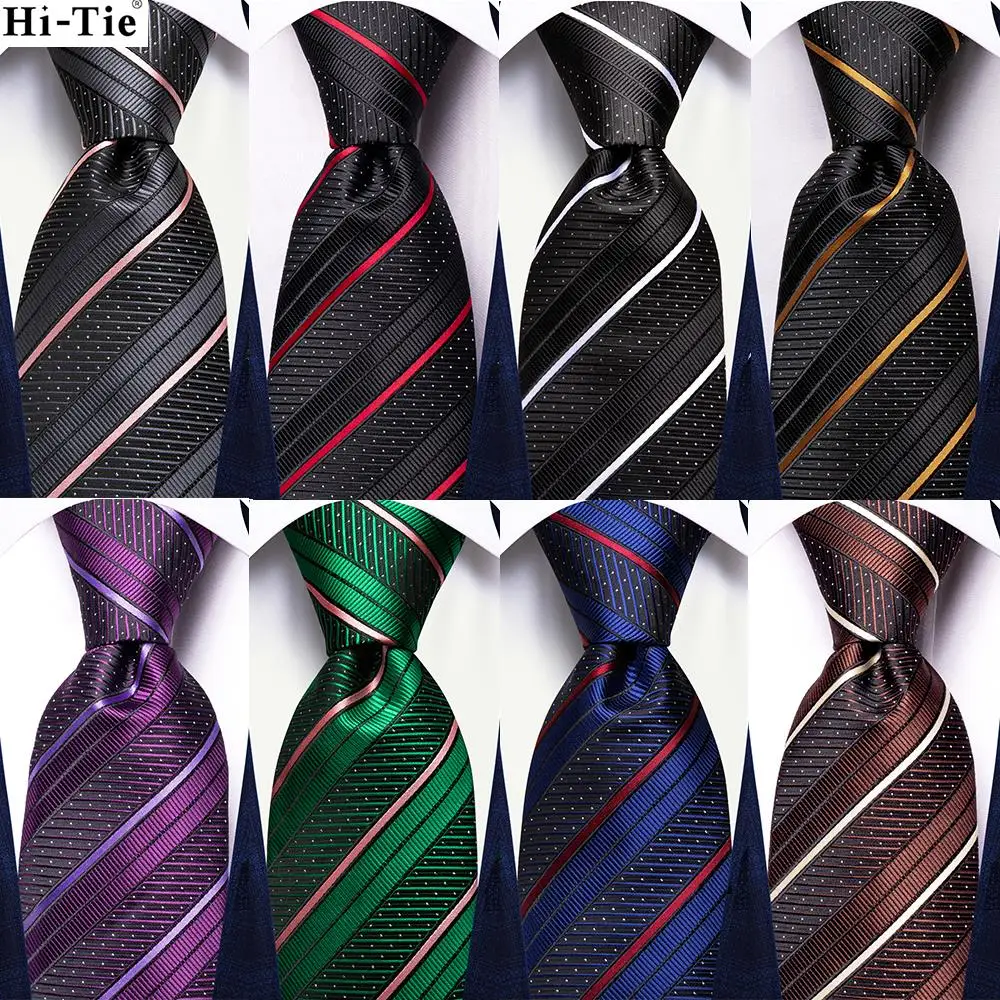 

Hi-Tie Green Blue Striped Elegant Men Tie Jacquard Silk Necktie For Men Hankerchief Cufflink Wedding Business Fashion Designer