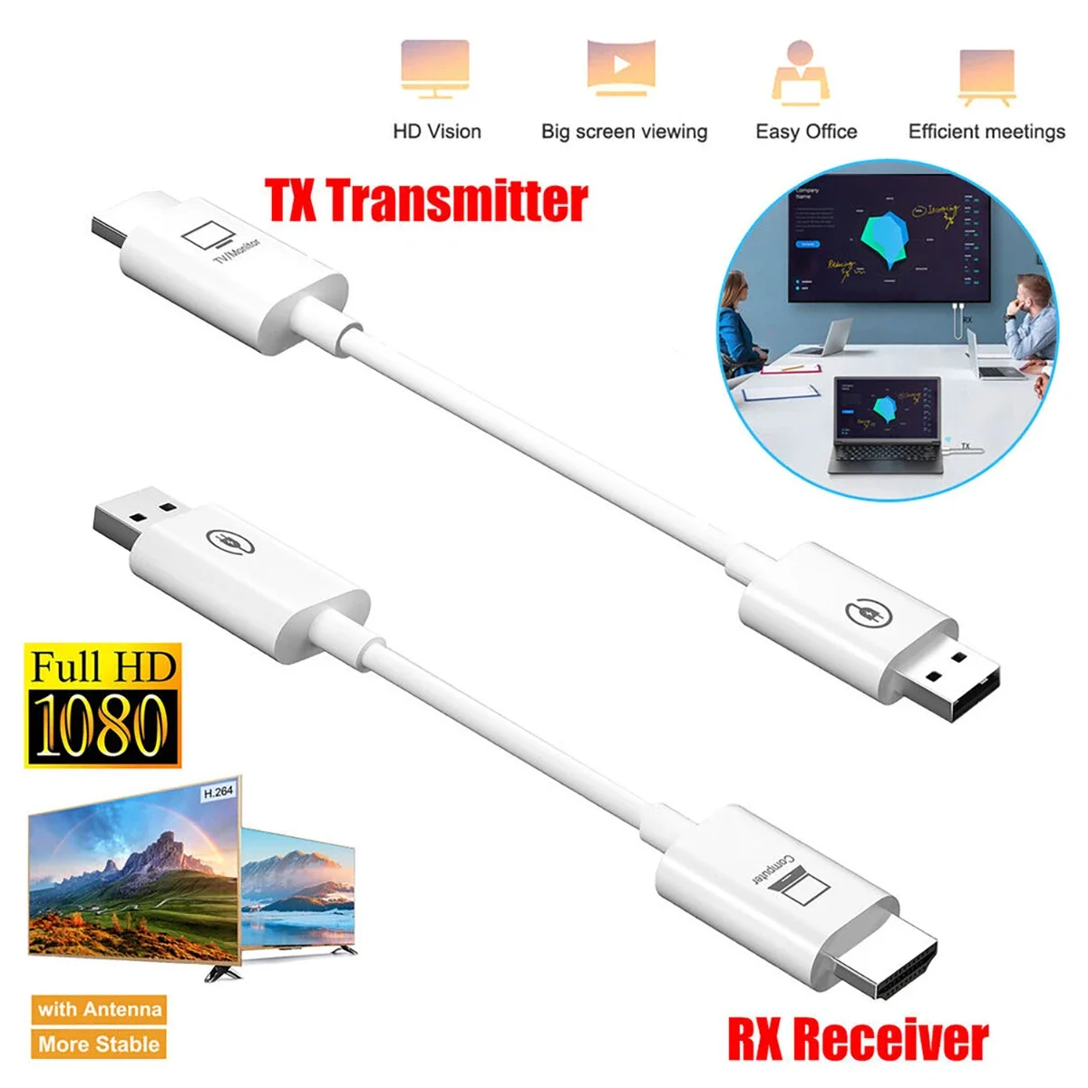 Wireless HDMI-compatible Video Transmitter and Receiver TV Stick Screen Share Extender for Computer Laptop Monitor Projector TV