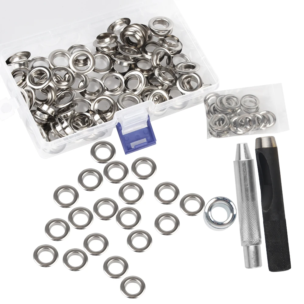 Air Eyelet Corns Tarpaulin Ring Buckle Copper eyelet 100pcs 12mm Metal buckle 1 Sets with box 3 installation tools