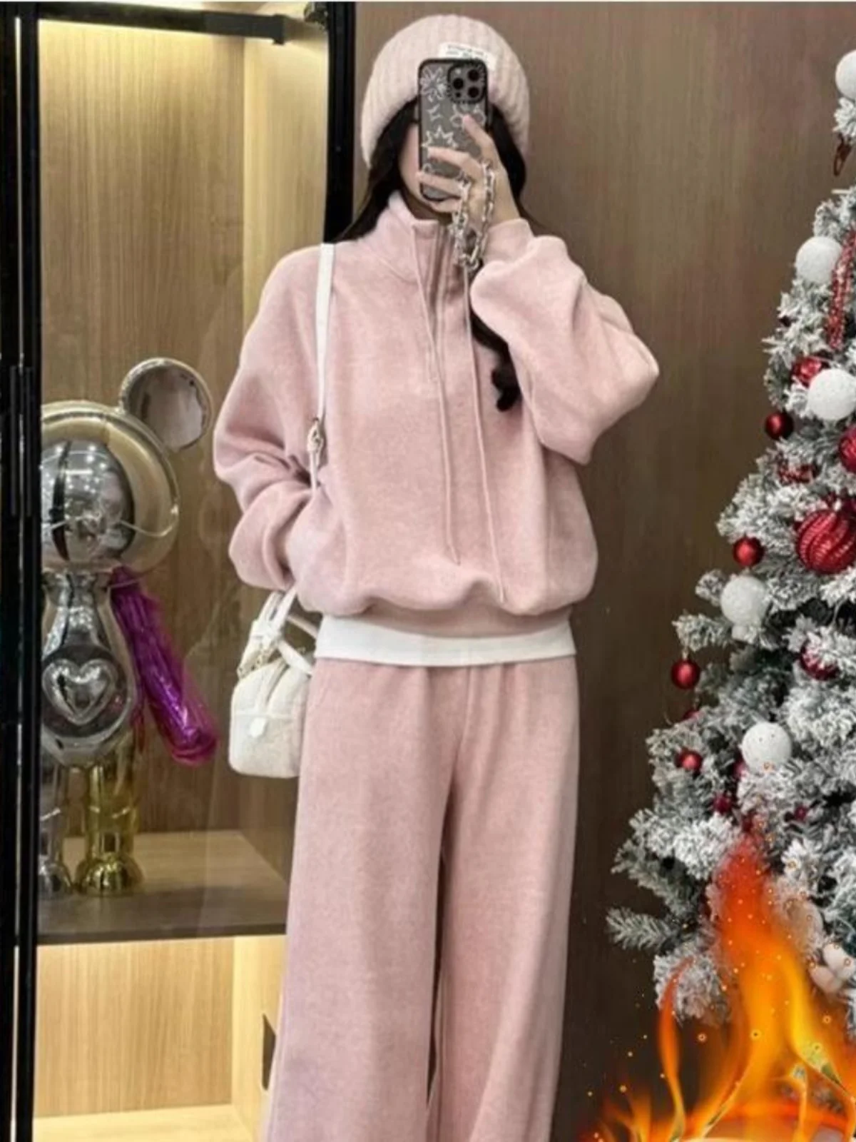 Women's Casual Sports Wear Fleece Lined Sweatshirt And Long Pants Two Piece Set Warm Stylish Spring Autumn Winter Collection - 2