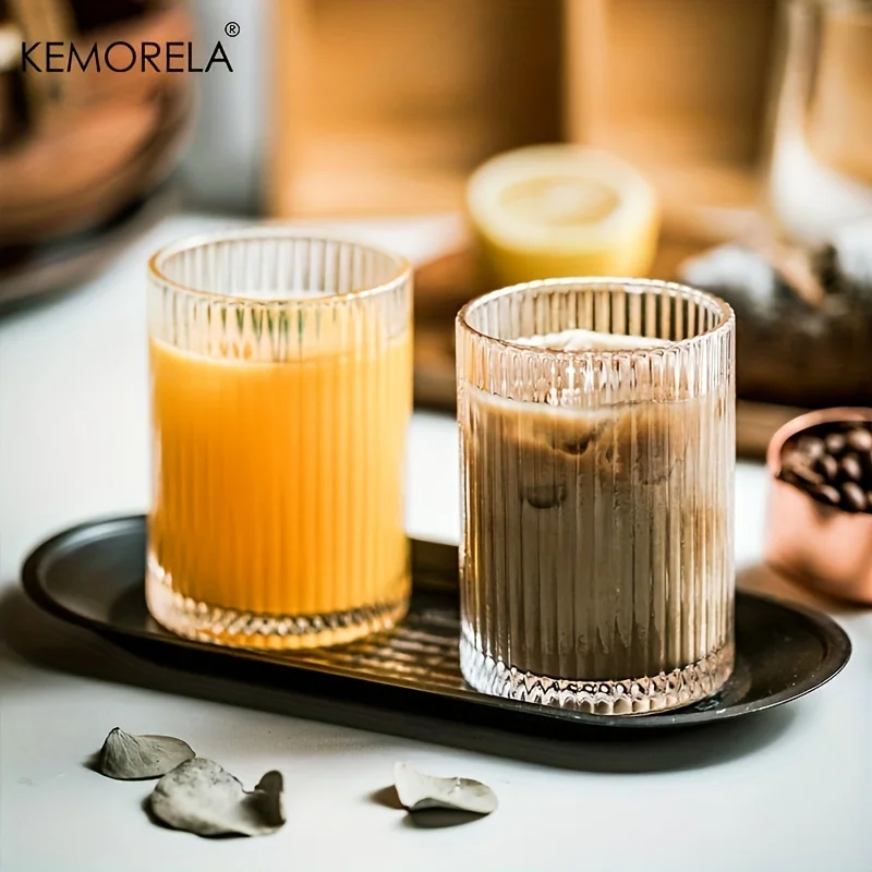Tazza in Vetro Borosilicato Trasparente su Misura Resistente al Calore con Superficie Rigata per Tè al Latte