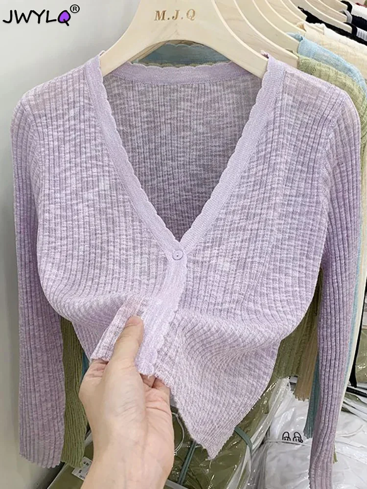

Sun Protection Shirt Thin Cardigan 5 Colors Women Korean Fashion Beach Sarong Long-sleeved Swimsuit Summer Knitted Cardigan Tops