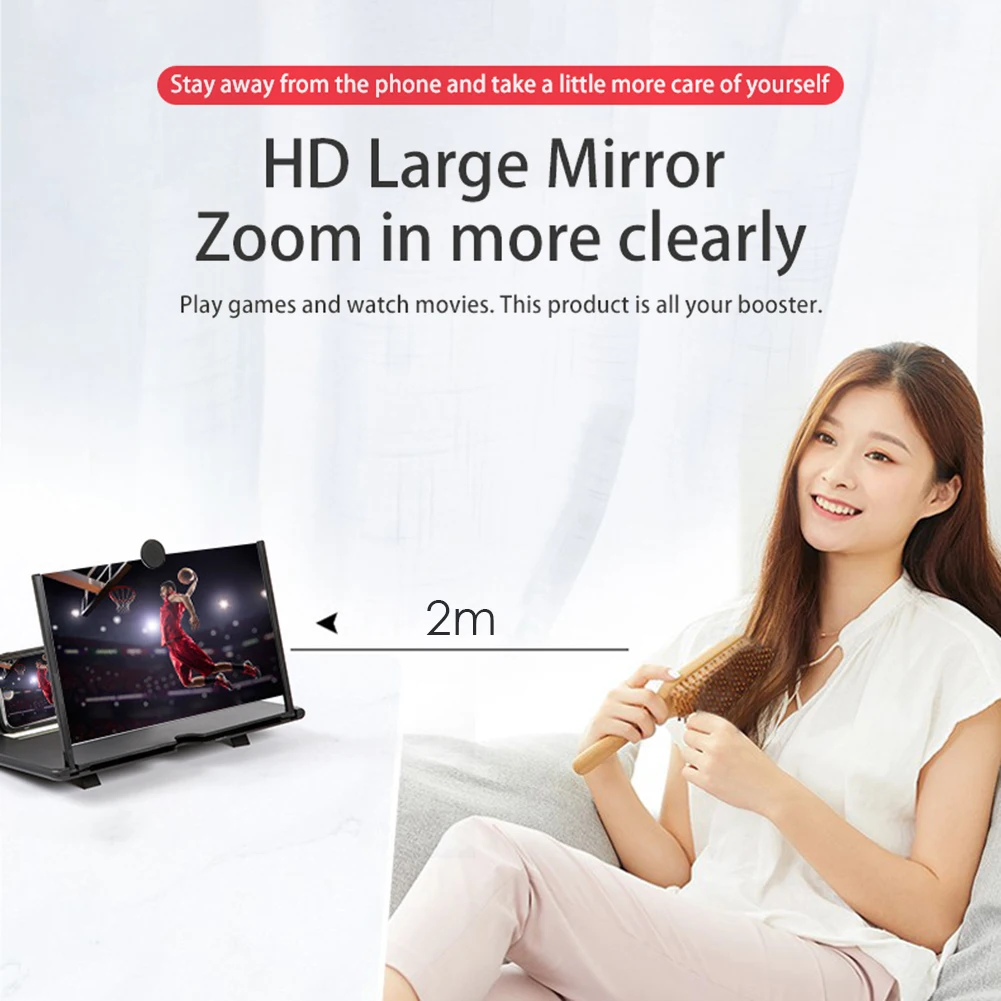Phone Screen Amplifier 10/12 inch 3D Screen Mobile Phone Video Magnifier Smartphone Enlarged Stand Bracket