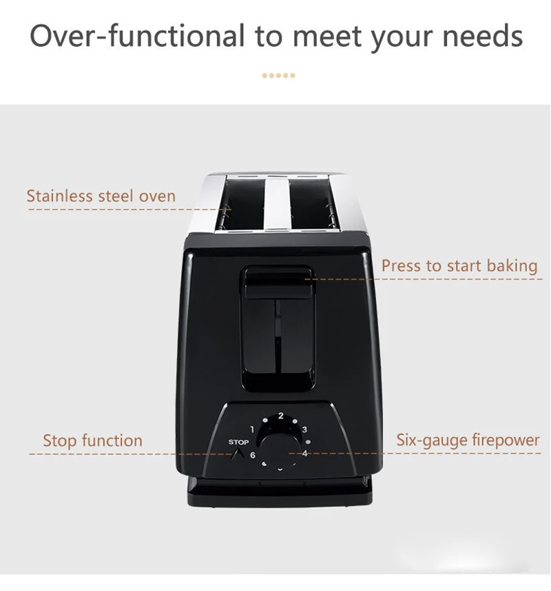 Toaster 2 Slice Wide Slot with 6 Preset Temperature and Timing Small Stainless Steel Bread Toaster with Manual Stop 3