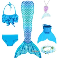 Kids Swimsuit Cosplay Costume for Swimming Beach Party Dress Girls Swimmable Mermaid Tails With Monofin Fin Children Bikini Set 4