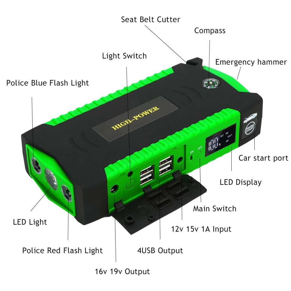GKFLY High Power 16000mAh Starting Device 12V Car Jump Starter Portable Power Bank Car Battery Charger For Petrol Diesel Booster