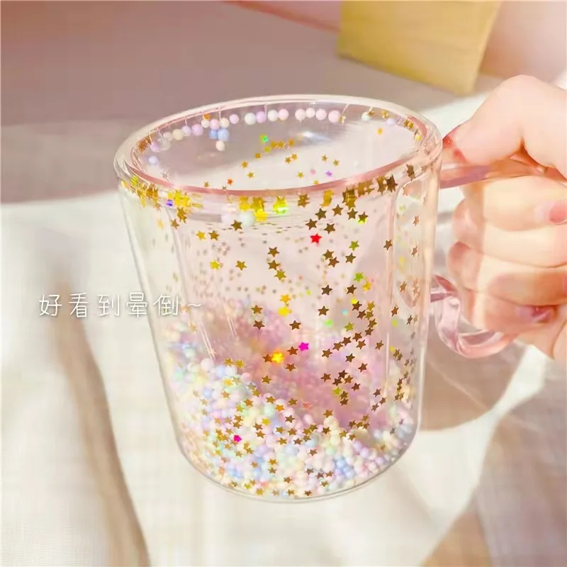 Kawaii Glass Cup – Glitter And Rainbow