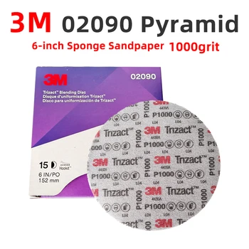 3M 02090 Pyramid Sponge Sanding Disc – 6 Inch (152mm) 1000 Grit 4mm Thick Wet/Dry Foam Abrasive for Automotive Polishing & Wood Finishing 1